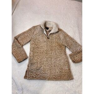 Love Tree Womens Beige Black Sherpa Quarter Zip Pullover Sweater Size Small